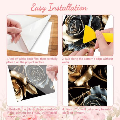 Peacoblue Black and Gold Rose Rub On Transfers for Furniture Craft 6"x12" - style: Black and Gold Rose