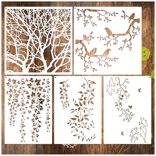 Tree Leaf Vine Stencils for Painting on Wood Large Bird Branches Stencils