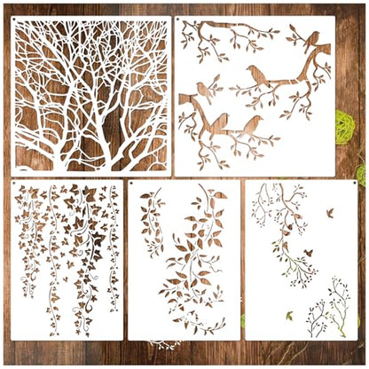 Tree Leaf Vine Stencils for Painting on Wood Large Bird Branches Stencils