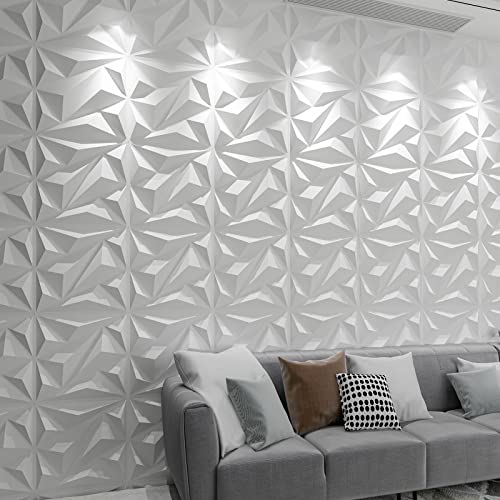 Art3dwallpanels 3D Wall Panels Diamond PVC, White, 19.7" x 19.7" - color: White