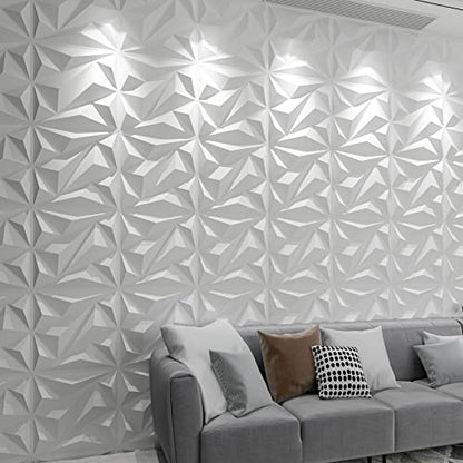Art3dwallpanels 3D Wall Panels Diamond PVC, White, 19.7" x 19.7" - color: White