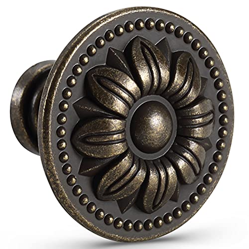 CHICTIE Set of 10 Vintage Kitchen Cabinet Knobs Pulls, Flower Drawer Knobs, Dresser Knobs, Antique Brass Pull Handles, Rustic Bronzed Door Knobs for Dresser Drawers, Zinc