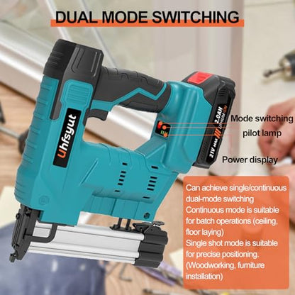 Nail Gun Cordless with Battery 21V 2 in 1 Brad Nailer and Staple Gun Dual Fire Modes Includes 2000 Fasteners Battery Charger for Carpentry DIY (One Electric Set)