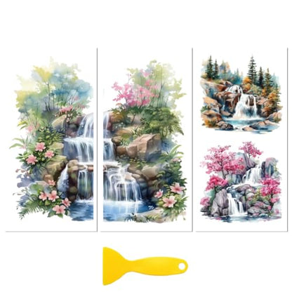Peacoblue Waterfalls Landscapes Rub On Transfers for Furniture Craft 6"x12" - style: Waterfalls Landscapes