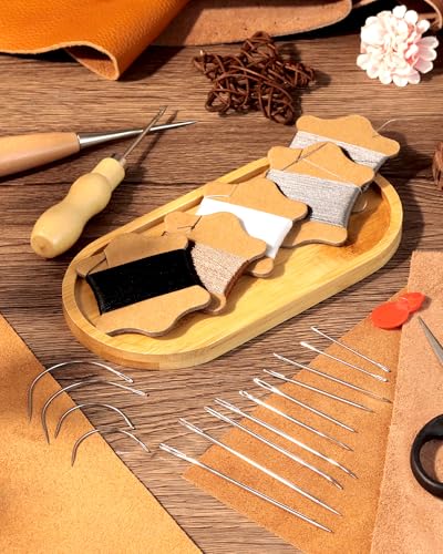 FIVEIZERO Upholstery Repair Sewing Kit, Leather Sewing Kit, 126 Yards Upholstery Thread&7Pcs Heavy Duty Needles, Leather Thread, Curved Needles for Quilting & Hand Stitching (3 Colors) - color: Mix
