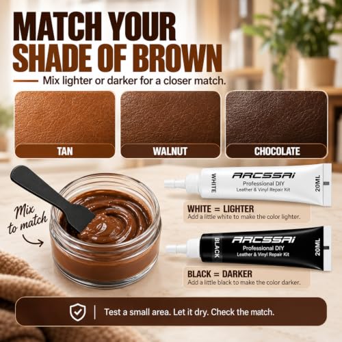 Brown Leather Repair Kit for Furniture & Couches, Car Seat Vinyl Repair Kit