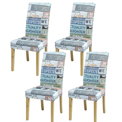 Dining Chair Covers, Stretch Seat Covers, Washable Furniture Protector - color: English Combo, size: ‌Milk Silk