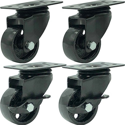 FactorDuty 2" Metal Swivel Plate Caster Wheels, Combo 2 Brake & 2 No Brake - size: 2" Combo
