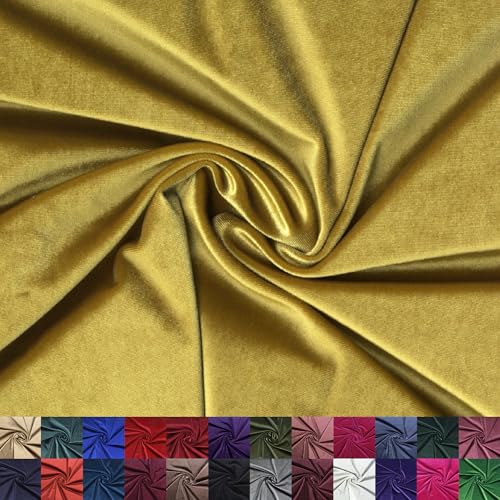 Stretch Velvet Fabric by the Yard - 58/60" Wide Soft Velvety Cloth for Sewing Dresses, Gowns, Upholstery, Costumes and DIY Crafts - 92% Polyester 8% Spandex - Gold - 1 Yard - color: Gold, size: Precut 1 Yard