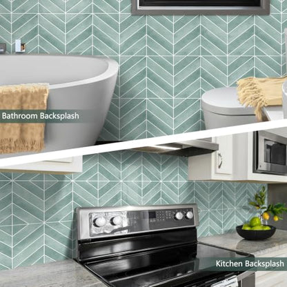 10 Sheets Thicker Herringbone Peel and Stick Backsplash(Blue,12.6”x9.9”) - color: Blue