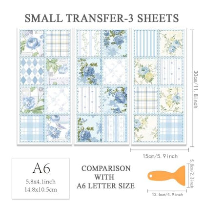 OLYCRAFT 3 Sheets/Set Blue Flowers Rub on Transfer for Furniture and Craft 6x12 Inch Check Pattern Furniture Decal Transfer Stickers Rub on Decal with 1pc Scraper for Wooden Furniture Home Decoration - style: Rose grid