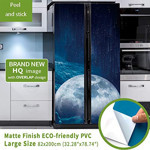 Modern Art Self Stick Vinyl Door Mural Sticker, Peel and Stick Removable Refrigerator Wrap Decal, Full Moon, 32.3x78.7, 2 Pcs Set - color: Full Moon