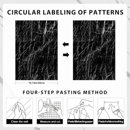 Black Glossy Marble Contact Paper 15.7"X472.4" Peel and Stick Wallpaper - color: Black, size: 15.7" x 236"