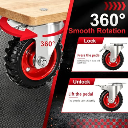 5 Inch Heavy Duty Swivel Caster Wheels 4 Pack with Total Lock Brakes
