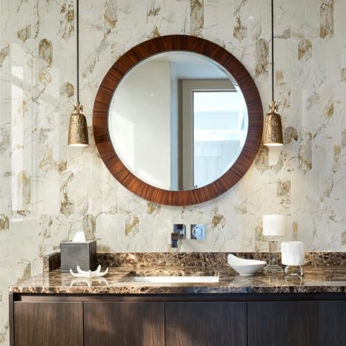 Vamos Tile Fish Scale Peel and Stick Backsplash Tile - color: Glossy Pandora Marble with Gold Veining