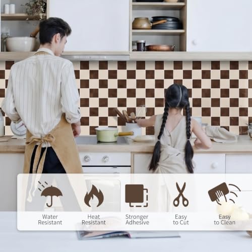 10 Sheets Upgraded Thicker Design Tile Peel and Stick Backsplash - color: Brown