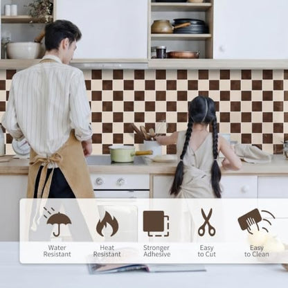 10 Sheets Upgraded Thicker Design Tile Peel and Stick Backsplash - color: Brown