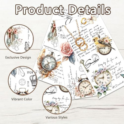 PLIGREAT 3 Sheets Retro Style Clocks Rub on Transfers for Crafts Flowers Birds Art Rub on Stickers for Furniture Wood Cabinet Ceramic Scrapbooking Decorative Transfer Stickers - style: Retro