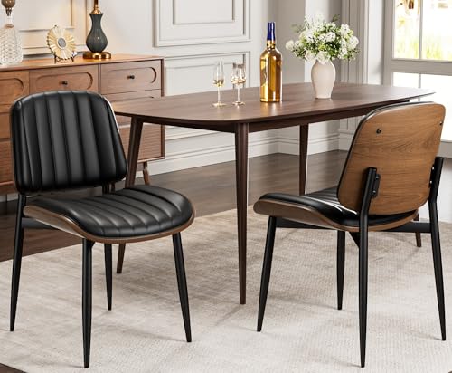 REONEY Dining Chairs Set of 4, Mid-Century Modern Kitchen Chairs, Black - color: Dark Black Vertical Stripes