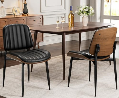 REONEY Dining Chairs Set of 4, Mid-Century Modern Kitchen Chairs, Black - color: Dark Black Vertical Stripes