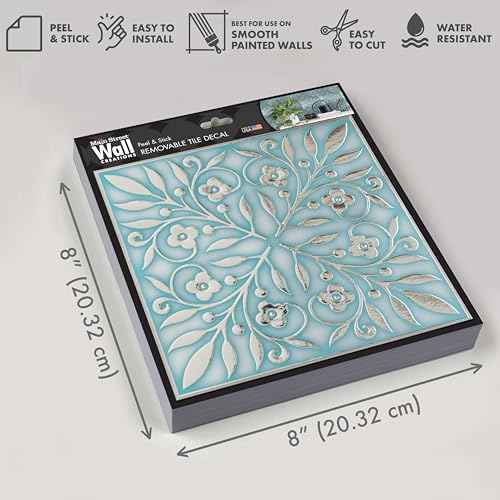 Main Street Peel and Stick Wallpaper Tiles, Teal & Silver Leaves, 24-Pack - style: Teal and Silver Leaves