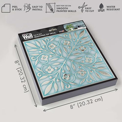 Main Street Peel and Stick Wallpaper Tiles, Teal & Silver Leaves, 24-Pack - style: Teal and Silver Leaves