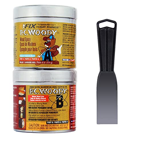 PC Products PC-Woody Wood Repair Epoxy Paste Kit with Mixing Tool, Two-Part 6 oz in Two Cans, Tan (83321) - size: 6 oz with Tool