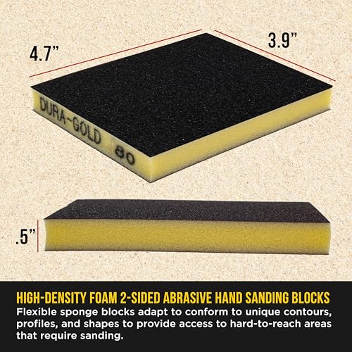 Dura-Gold 80 Grit Double-Sided Sanding Sponges, 4.7" x 3.9", Box of 10 - style: 80 Grit