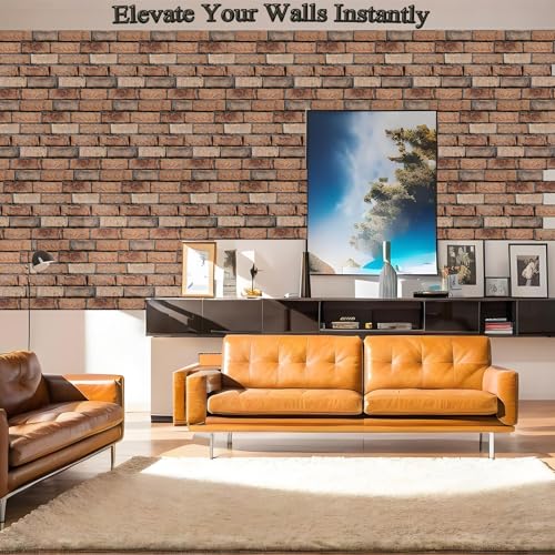 3D Brick Wall Panels Peel and Stick,10 PCS PVC Textured Wall Tiles - color: 4Lines Seamless Brown Stone