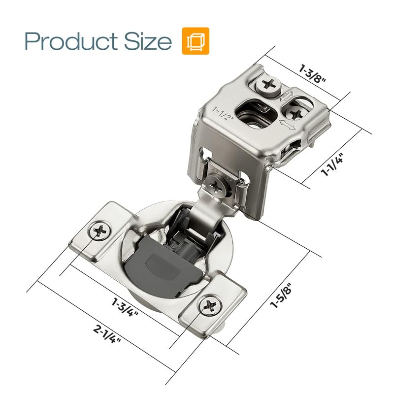 HOME EDIT 5 Pair 1-1/2 Inch Overlay Soft Close Cabinet Hinges Door Hinges - size: 1-1/2 inch Overlay