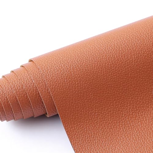 KUUP Lychee PU Faux Leather Fabric Sheets, 54" x 12", 0.8mm Thick - color: Brown Litchi, size: 12 IN