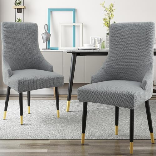 Liykimt Stretch Wingback Side Chair Slipcover-Accent Chair Cover Jacquard with Arm,Washable Upholstered Arm Dining Chair with Nailed Trim Protector for Dining Living Room - color: Gray/Jacquard