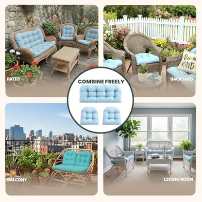 Wicker Chair Cushions 3 Piece Set, Waterproof Outdoor Cushion for Patio Furniture, Loveseat and U-Shaped Wicker Furniture Cushions, Teal - color: Teal