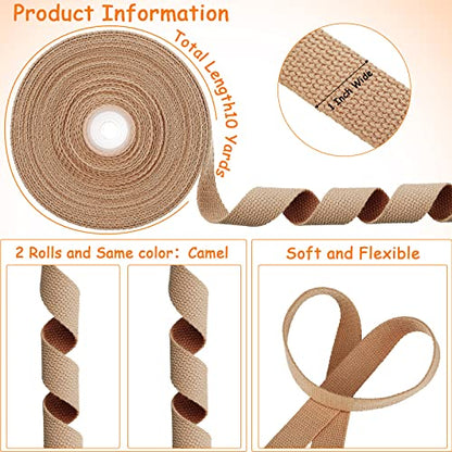 Willbond 2 Rolls/ 20 Yards Cotton Webbing 1 Inch, Camel - color: Camel