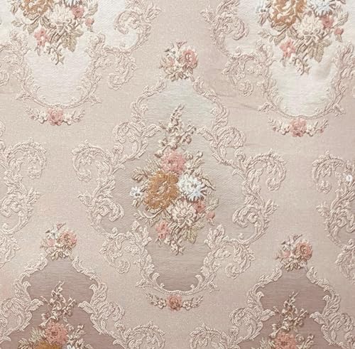 Luxurious Woven Jacquard Victorian Floral Damask Design Heavy Fabric for Upholstery Chair Window Treatment Craft - Renaissance Rococo - 54" Width - Fabric by The Yard (Peach) - color: Soft Pink