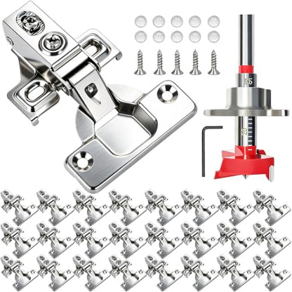 BESTEEL 24 Pack 1/2 inch Overlay Soft Close Cabinet Door Hinges for Kitchen Cabinet Hinges, 100 Degree Opening Angel, Stainless Concealed Kitchen Cabinets Hinge Self Closing with Drilling Tool &Manual - size: 24 PCS