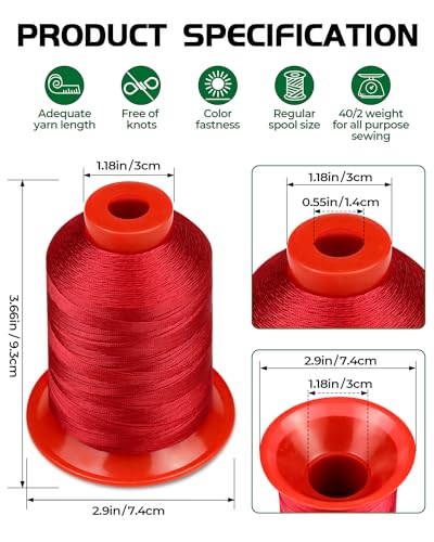 FIVEIZERO Extra Strong Upholstery Thread,Red 1000 Meters Bonded Nylon Thread for Denim Leather,Craft,Machine,DIY and Home (1 Pack) CJ - color: Red