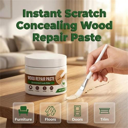 White Furniture Touch-Up Paste with Brush, Wood Filler Wall Repair Cream for Scratches, Fit Tables Cabinets Wooden Floors Walls