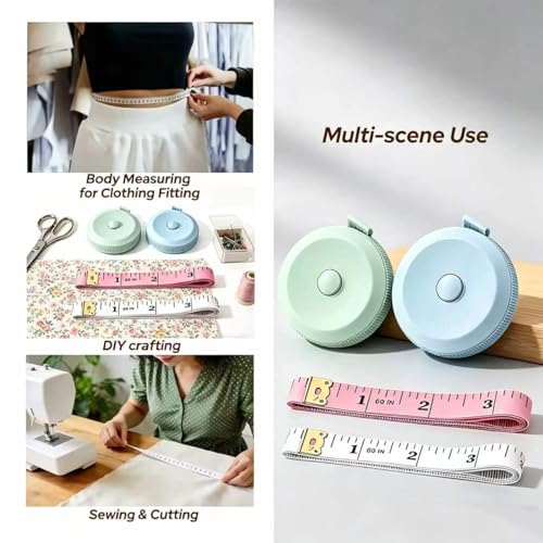 Soft Measuring Tape 4 Pack, Body Tape Measure 60 Inch, Retractable Set - color: Macaron Green+Macaron Blue+White+Pink