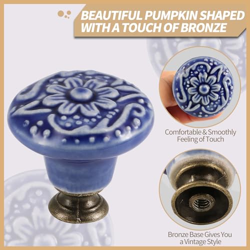 Ceramic Cabinet Knobs, Embossed Floral Design - Purple, 20pcs - color: Purple