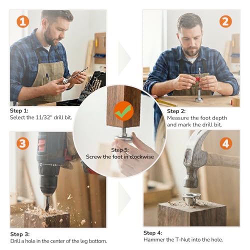 5/16" Adjustable Leveling Feet, Heavy Duty Furniture Levelers with Four-Claw nut, Table Leg Levelers for Cabinets, Workbench, and Sofa, Black - size: R-M8