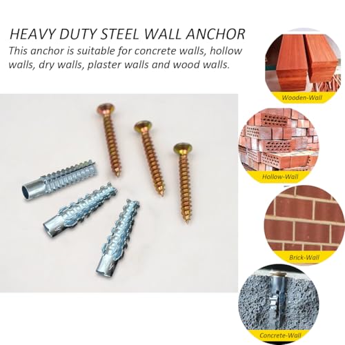 60 Pack Hollow Wall Anchor with Screws,Loose Hinge Hole Repair Kit for Concrete Wall, Metal Expansion Bolt for Drywall (1/4 inch) - size: 1/4 inch