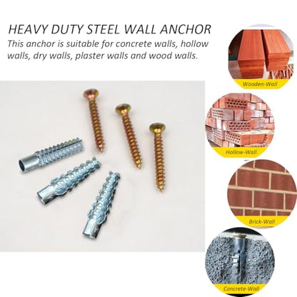 60 Pack Hollow Wall Anchor with Screws,Loose Hinge Hole Repair Kit for Concrete Wall, Metal Expansion Bolt for Drywall (1/4 inch) - size: 1/4 inch