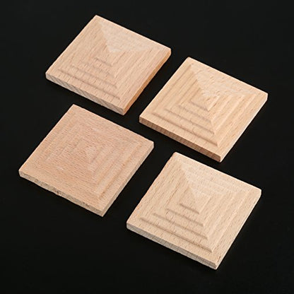 4Pcs Square Wood Carved Appliques Furniture Wooden Onlays Carving Decals - size: 6 cm × 6 cm