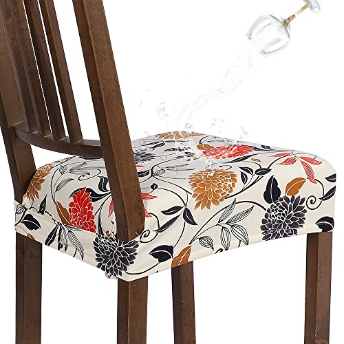 SearchI Water Repellent Dining Chair Seat Covers Set of 4, Orange Flower - color: Orange Flower