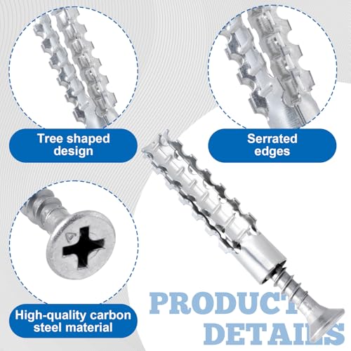 80 Pcs M6 Tree Shaped Steel Hollow Wall Anchor with Screws, Loose Hinge Hole Repair Kits, Metal Expansion Screws for Concrete, Drywall Anchors, Drywall Anchor Kit (0.24''×1.38'', Silver)