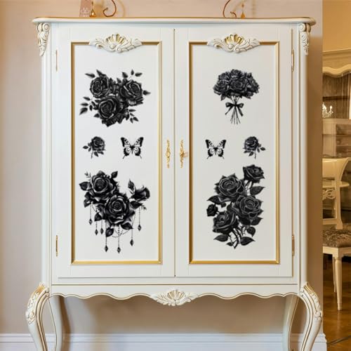 Peacoblue Gothic Black Roses Rub On Transfers for Furniture Craft 6"x12" - style: Gothic Black Roses
