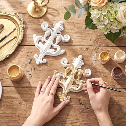 2 PCS Baroque Style Flower Carved Onlay Applique White PVC Appliques for Furniture Decorative 3D Symmetrical Furniture Decorative for Cabinets Dressers Mirrors DIY Home(Fresh) - style: Fresh