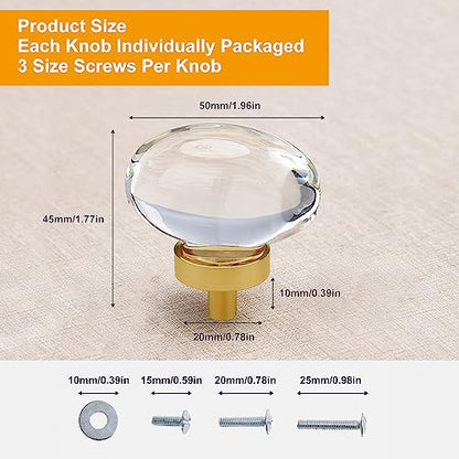4 Pack Glass Cabinet Knobs and Pulls, Oval Crystal Knobs for Dresser Drawers, Satin Brass/Gold Kitchen Cabinet Knobs Egg Shape - color: Satin Brass/Gold, size: 4 Pack