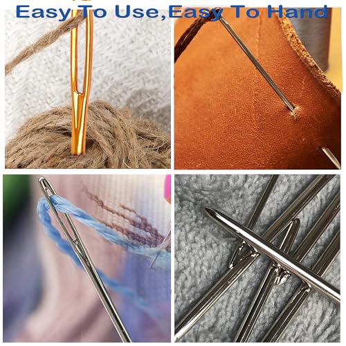 Pikdmin 11pcs Large Eye Sewing Needles Kit, Stainless Steel Large-Eye Blunt Needles & Bent Tapestry Needles for Tapestry,Sewing Wool,Weaving,Darning,Leather, Carpet Canvas Repair - size: 4 sizes/11 pcs